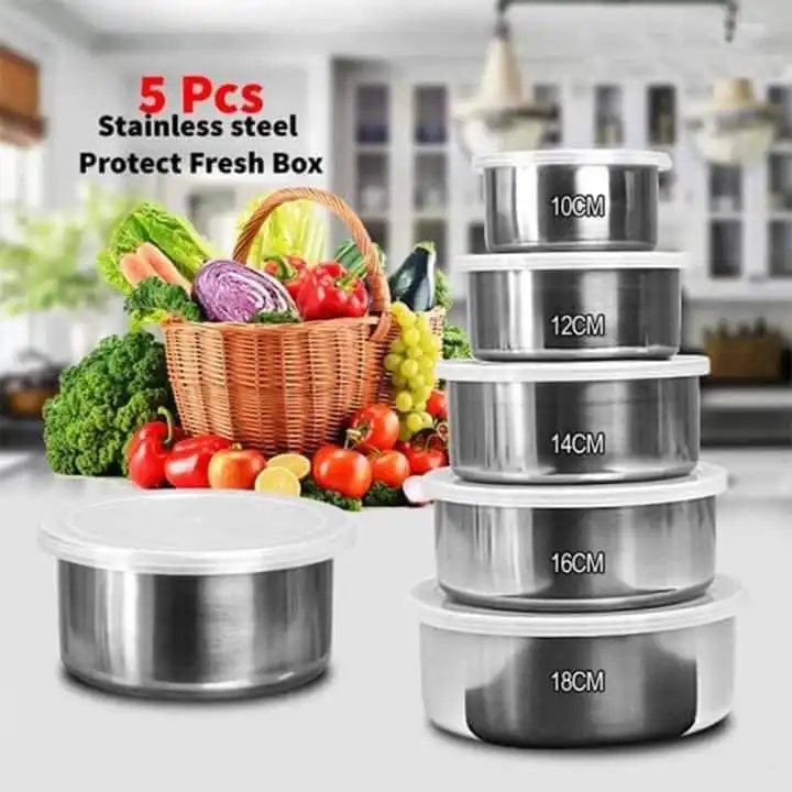 Stainless-Steel-Protect-Fresh-Box-5-Pcs Stainless Steel Protect Fresh Box - 5 Pcs - Image 1