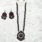 Antique Oxidized Necklace & Earrings Set – (Multiple Colors Available) - Image 2