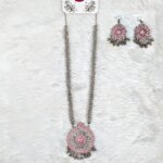 Antique Oxidized Necklace & Earrings Set – (Multiple Colors Available) - Image 5