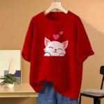 Drop shoulder T-shirt for Women (Red) - Image 2