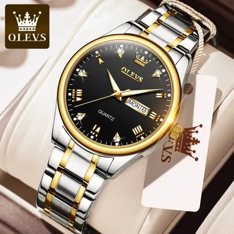 Olevs-Luxury-Mens-Quartz-WatchBlack-White Olevs Luxury Men’s Quartz Watch(Black -White) - Image 1
