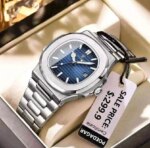 Poedagar 613 Luxury Stainless Steel Strap Watch (Blue Dial) - Image 2