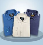 Premium 3 Piece Shirt Combo Pack (Formal / Casual) (Navy Blue, White & Blue) - Image 2