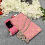 Premium Half Silk Jamdani Saree Combo Set - Pimk - Image 3