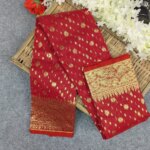 Premium Half Silk Jamdani Saree Combo Set - Red - Image 4