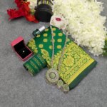 Premium Silk Katan Saree Combo Set - Green - Image 4
