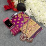 Premium Silk Katan Saree Combo Set - Purple - Image 4