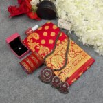 Premium Silk Katan Saree Combo Set - Red - Image 4
