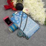 Premium Silk Katan Saree Combo Set - Sky Blue - Image 4