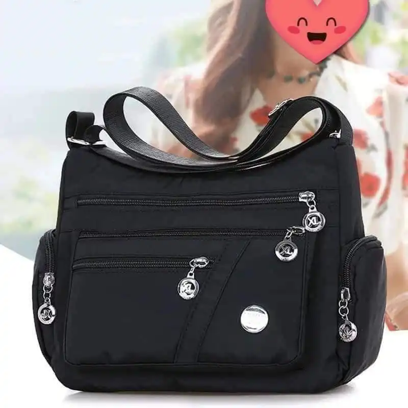 Womens-Nylon-Waterproof-Large-Capacity-Crossbody-Bag-Black Women’s Nylon Waterproof Large Capacity Crossbody Bag (Black) - Image 1