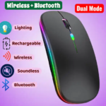 Dual Mode Wireless Bluetooth RGB Mouse – Rechargeable, Silent, Ergonomic
