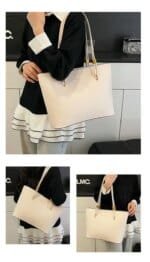 Minimalist Large Tote Bag for Women – Elegant Leather Shoulder Handbag for Work & Everyday Use (Black, Beige, Cream, Brown) - Image 7