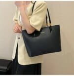 Minimalist Large Tote Bag for Women – Elegant Leather Shoulder Handbag for Work & Everyday Use (Black, Beige, Cream, Brown) - Image 13