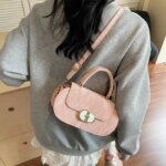 Elegant Mini Top Handle Handbag for Women – Chic Crossbody Purse with Gold Lock (Pink, Green, Beige, Black, White) - Image 14