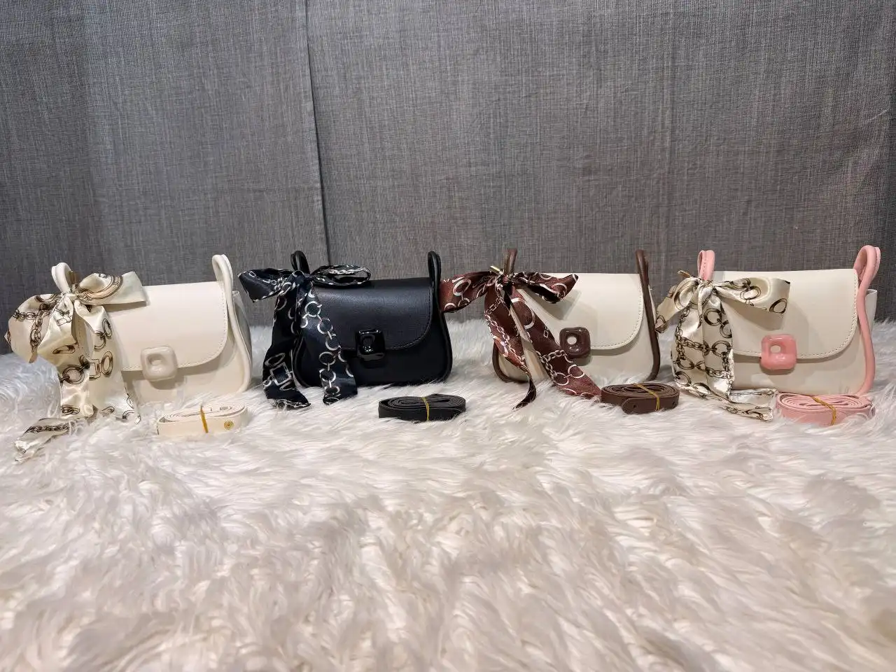 Trendy mini crossbody bag for women with silk scarf and flap closure design