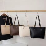 Minimalist large tote bag for women with leather finish and structured design