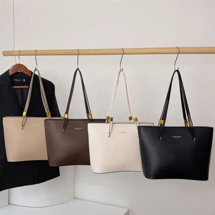 Minimalist large tote bag for women with leather finish and structured design