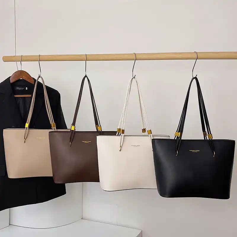 Minimalist large tote bag for women with leather finish and structured design