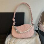 Elegant Mini Shoulder Bag with Pearl Chain – Trendy Women’s Handbag (White, Pink, Black, Ash) - Image 10