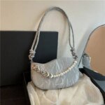 Elegant Mini Shoulder Bag with Pearl Chain – Trendy Women’s Handbag (White, Pink, Black, Ash) - Image 13