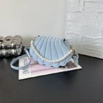 Elegant Shell Shape Pearl Handbag for Women – Trendy Crossbody & Shoulder Mini Party Bag (Blue, White, Pink, Ash) - Image 17