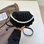 Elegant Shell Shape Pearl Handbag for Women – Trendy Crossbody & Shoulder Mini Party Bag (Blue, White, Pink, Ash) - Image 34