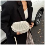 Elegant Shell Shape Pearl Handbag for Women – Trendy Crossbody & Shoulder Mini Party Bag (Blue, White, Pink, Ash) - Image 33