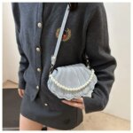 Elegant Shell Shape Pearl Handbag for Women – Trendy Crossbody & Shoulder Mini Party Bag (Blue, White, Pink, Ash) - Image 28
