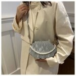 Elegant Shell Shape Pearl Handbag for Women – Trendy Crossbody & Shoulder Mini Party Bag (Blue, White, Pink, Ash) - Image 23