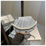 Elegant Shell Shape Pearl Handbag for Women – Trendy Crossbody & Shoulder Mini Party Bag (Blue, White, Pink, Ash) - Image 10