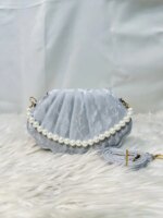 Elegant Shell Shape Pearl Handbag for Women – Trendy Crossbody & Shoulder Mini Party Bag (Blue, White, Pink, Ash) - Image 3