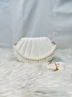 Elegant Shell Shape Pearl Handbag for Women – Trendy Crossbody & Shoulder Mini Party Bag (Blue, White, Pink, Ash) - Image 4