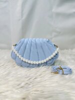 Elegant Shell Shape Pearl Handbag for Women – Trendy Crossbody & Shoulder Mini Party Bag (Blue, White, Pink, Ash) - Image 5