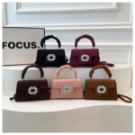 Elegant top handle handbag with crystal buckle and suede texture for women