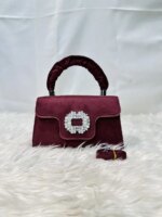 Elegant Top Handle Handbag with Crystal Buckle – Luxury Mini Crossbody Bag for Women (Brown, Pink, Black, Burgundy, Mustard) - Image 7