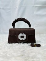 Elegant Top Handle Handbag with Crystal Buckle – Luxury Mini Crossbody Bag for Women (Brown, Pink, Black, Burgundy, Mustard) - Image 5