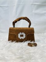 Elegant Top Handle Handbag with Crystal Buckle – Luxury Mini Crossbody Bag for Women (Brown, Pink, Black, Burgundy, Mustard) - Image 4