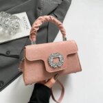 Elegant Top Handle Handbag with Crystal Buckle – Luxury Mini Crossbody Bag for Women (Brown, Pink, Black, Burgundy, Mustard) - Image 25