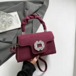 Elegant Top Handle Handbag with Crystal Buckle – Luxury Mini Crossbody Bag for Women (Brown, Pink, Black, Burgundy, Mustard) - Image 24
