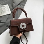 Elegant Top Handle Handbag with Crystal Buckle – Luxury Mini Crossbody Bag for Women (Brown, Pink, Black, Burgundy, Mustard) - Image 23