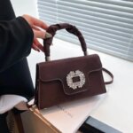Elegant Top Handle Handbag with Crystal Buckle – Luxury Mini Crossbody Bag for Women (Brown, Pink, Black, Burgundy, Mustard) - Image 12