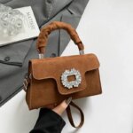 Elegant Top Handle Handbag with Crystal Buckle – Luxury Mini Crossbody Bag for Women (Brown, Pink, Black, Burgundy, Mustard) - Image 9