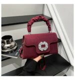 Elegant Top Handle Handbag with Crystal Buckle – Luxury Mini Crossbody Bag for Women (Brown, Pink, Black, Burgundy, Mustard) - Image 19