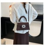 Elegant Top Handle Handbag with Crystal Buckle – Luxury Mini Crossbody Bag for Women (Brown, Pink, Black, Burgundy, Mustard) - Image 16