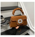 Elegant Top Handle Handbag with Crystal Buckle – Luxury Mini Crossbody Bag for Women (Brown, Pink, Black, Burgundy, Mustard) - Image 17