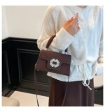 Elegant Top Handle Handbag with Crystal Buckle – Luxury Mini Crossbody Bag for Women (Brown, Pink, Black, Burgundy, Mustard) - Image 15