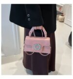 Elegant Top Handle Handbag with Crystal Buckle – Luxury Mini Crossbody Bag for Women (Brown, Pink, Black, Burgundy, Mustard) - Image 13