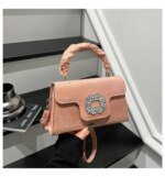 Elegant Top Handle Handbag with Crystal Buckle – Luxury Mini Crossbody Bag for Women (Brown, Pink, Black, Burgundy, Mustard) - Image 11