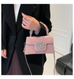 Elegant Top Handle Handbag with Crystal Buckle – Luxury Mini Crossbody Bag for Women (Brown, Pink, Black, Burgundy, Mustard) - Image 10