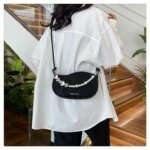 Elegant Mini Shoulder Bag with Pearl Chain – Trendy Women’s Handbag (White, Pink, Black, Ash) - Image 8